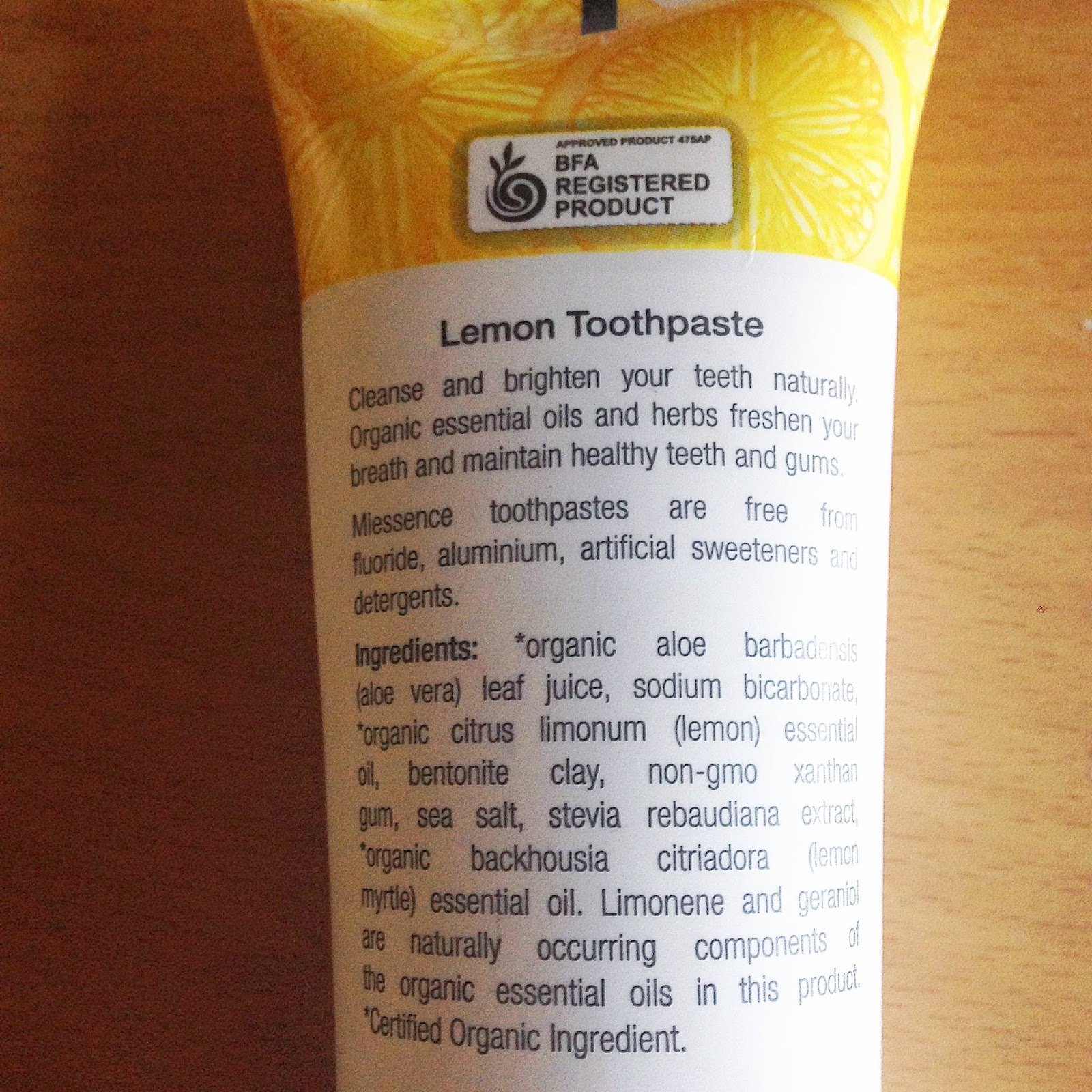 Miessence lemon toothpaste ingredients